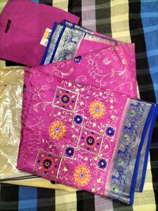 Pink Embroidered sareeset