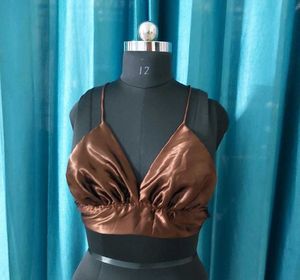 Brown Halter Neck Crop Top