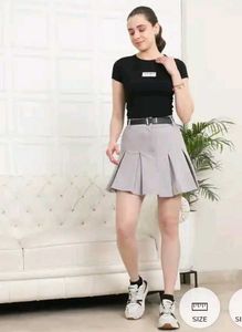 Grey Pleated Mini Skirt