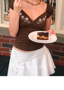 Whimsy Brown Floral Applique with tag