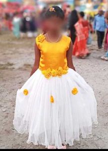 Girl's Yellow & White Party Dress