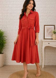 Chic Red Shirt Dress with Belt