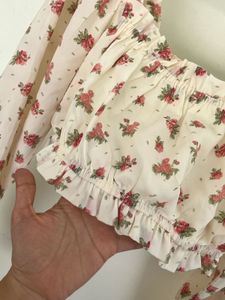 Floral Long Sleeve Crop Top