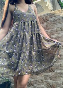 Boho Tiered Peacock Print Dress