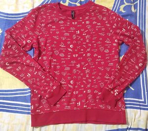 Red Graphic Print Long Sleeve Sweatshirt Top