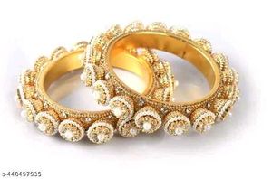 Elegant Gold Bangles with Pearls