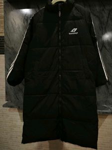 Black Puffer Coat with White Stripes