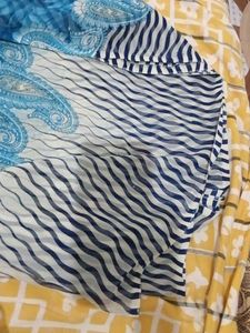 Blue &amp; White Printed Saree