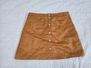 Stylish Tan Button-Front Mini Skirt waist 30