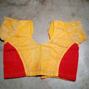 Yellow &amp; Red Embroidered Blouse