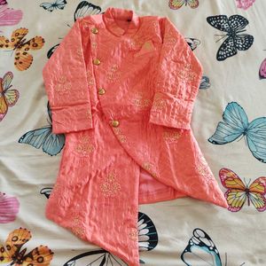 Boys Peach Embroidered Sherwani