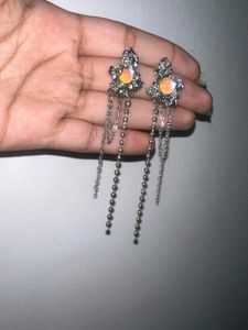Alt Grunge Opalite Chain Drop Earrings