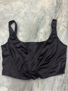 Sleek Black Satin Corset Top