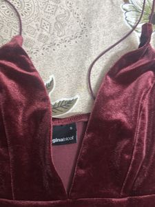 Velvet Deep V-Neck Crop Top