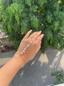 Gold Chain Hand Bracelet with CZ Stones