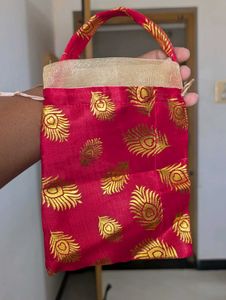 Red Peacock Print Drawstring Pouch