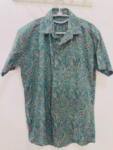 Men's Teal Paisley Print Short Sleeve Shirt