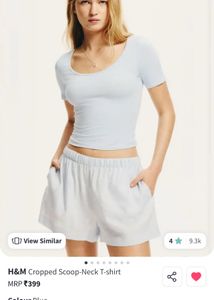H&amp;M Cropped Scoop-Neck T-Shirt - Light Blue