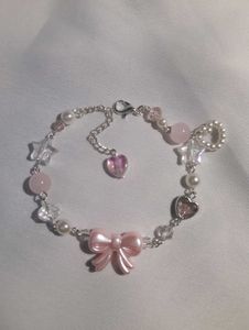 Pink Bow Beaded Bracelet