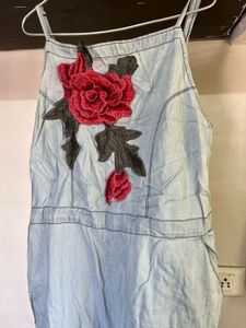 Denim Overalls with Floral Detail