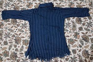 Striped Blue Blouse with Frayed Hem