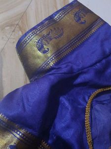 Royal Blue Silk Blouse with Gold Border