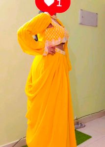 Brand New Yellow Embellished Indo western
