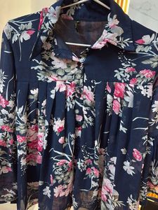Navy Floral Bell Sleeve Top