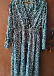 Teal &amp; White Polka Dot Empire dress