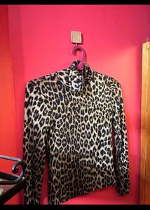 Leopard Print Turtleneck Top