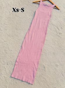 Pink Ribbed Knit Maxi Dress