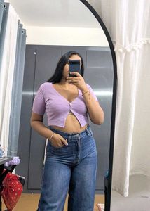 Ribbed V-Neck Striped Crop Top