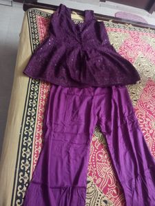 Purple Embellished Top &amp; Pants Set