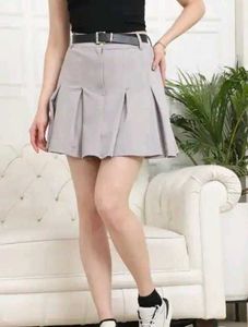 Grey Pleated Mini Skirt