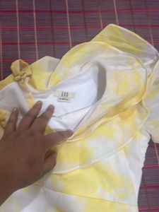 Yellow Tie-Dye Ruffle Dress