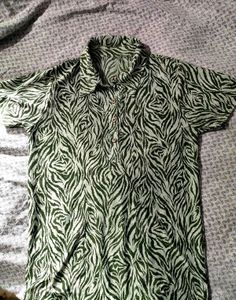 Zebra Print Short Sleeve Collared Shirt