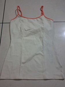 S White Camisole Top with Orange Trim
