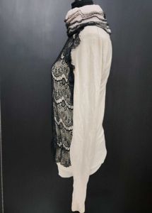 Elegant Lace Overlay Turtleneck Sweater