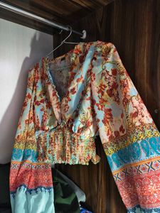 Boho Print Smocked Crop Top