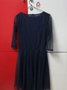 Elegant Navy Blue Sheer Sleeve Dress