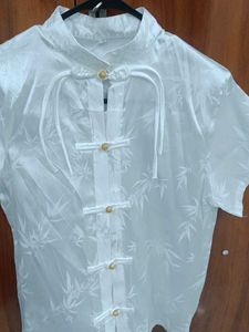 Elegant White Kurta with Bamboo Print