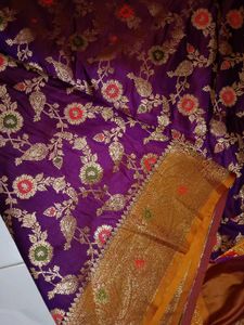 unused saree Wine And Orange Banarasi Silk Sare
