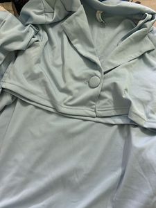 Blue Cropped Blazer and skirt with Feather Cuffs