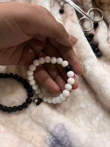 Magnetic matte black and white Couple Bracelets