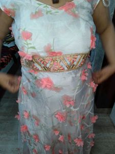 Elegant Floral Applique Ethnic Gown
