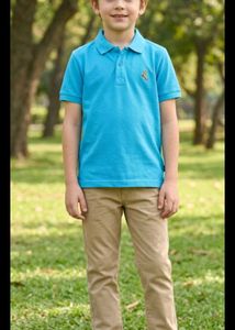Boys Blue Polo T-Shirt & Khaki Pants Set