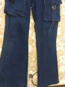 Deep Dark Blue Bootcut Cargo Jeans