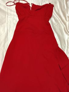 Red tie up A line dress