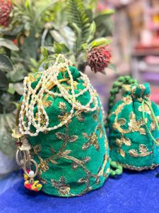 Green & Gold Embellished Potli Bag