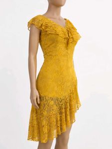 Yellow Lace Ruffle Dress